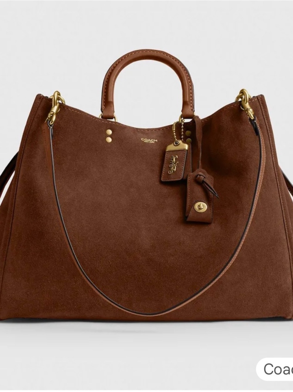 Coach Brown Suede Satchel with Gold Hardware